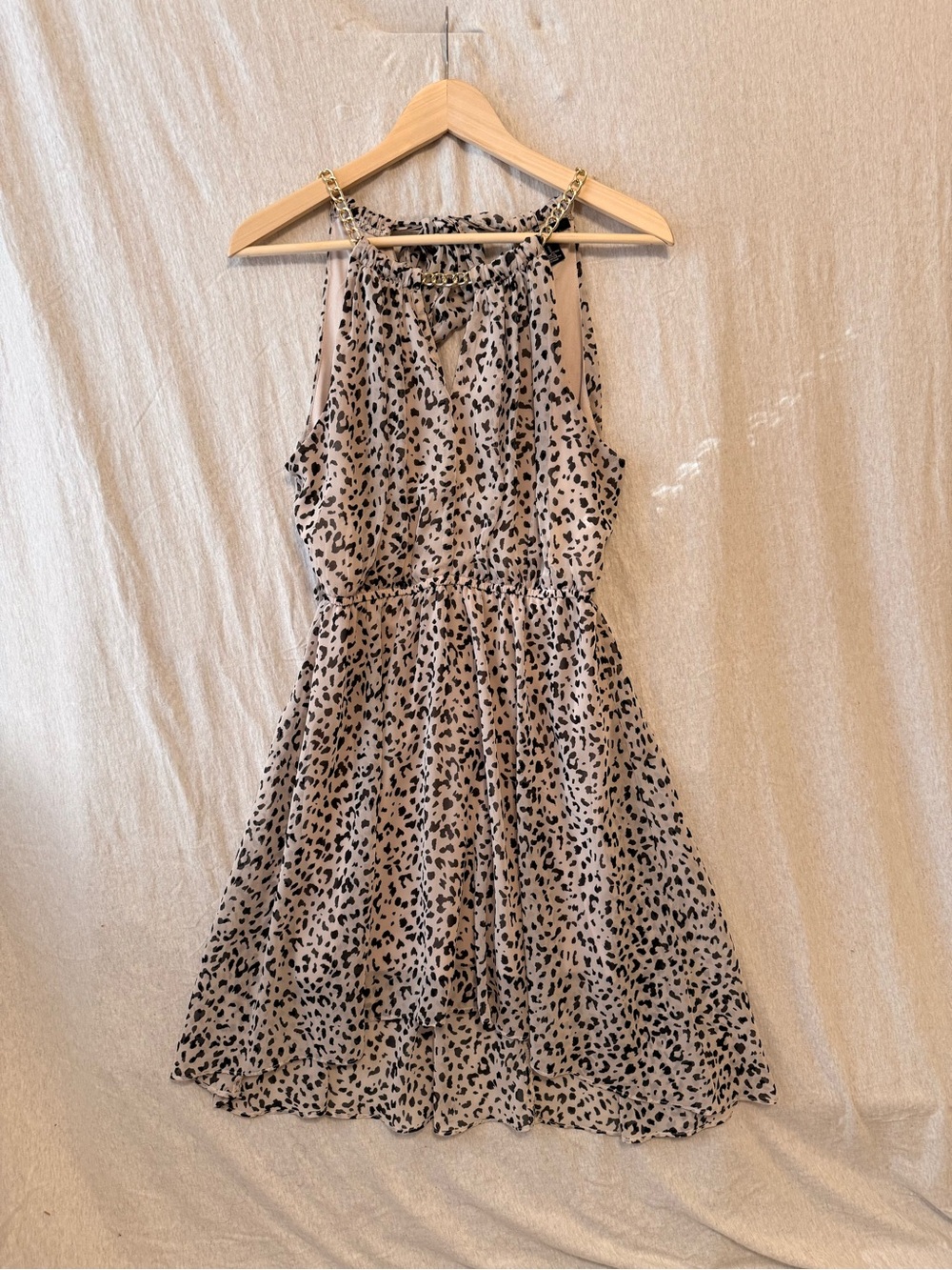Chain Strap Leopard Print Halter Dress